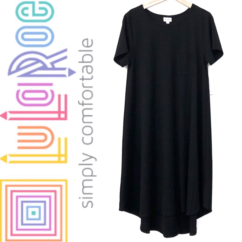 RARE LuLaRoe Solid Black Textured Carly Dress - Picture 1 of 6
